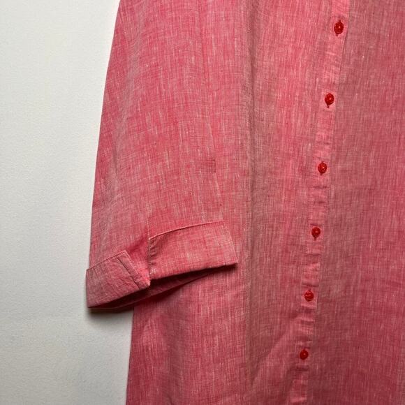 Chicos 100% Linen No Iron Button Up Shirt Pink Red Coral Size 1 Collar Summer - Picture 8 of 9